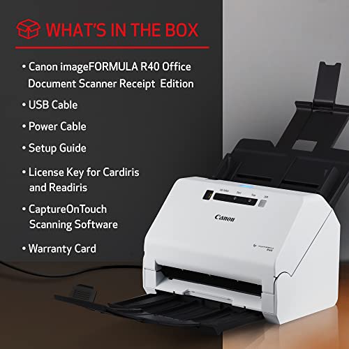 Canon imageFORMULA R40 - Office Document Scanner, Windows and Mac, Duplex Scanning, Easy Setup, Scans a Wide Variety of Documents, Scans to Cloud