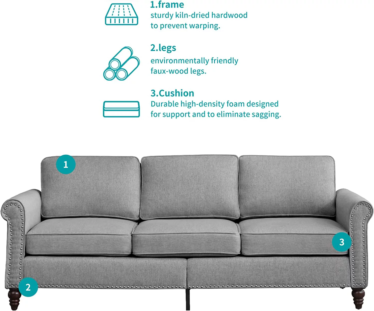 BALUS Living Room Furniture Set, 2 Piece Soft Sofa Couches Set with 5.9" Thicken Cushion, Couch and Loveseat Sets Including 3 Seat Sofa, Loveseat for Living Room Apartment, Light Grey - Curated Treasures Market
