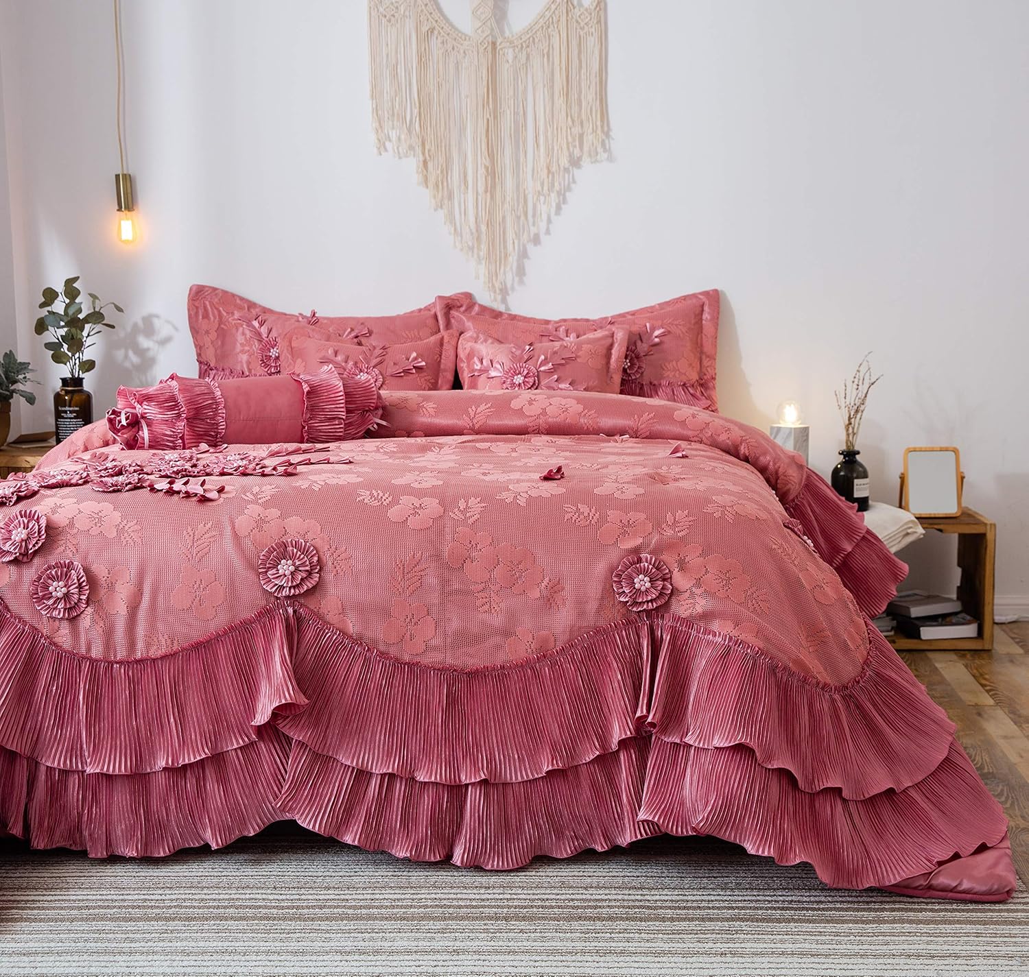 Tache Home Fashion Royal Princess Ruffled Victorian Comforter Set, Cal King, Pink