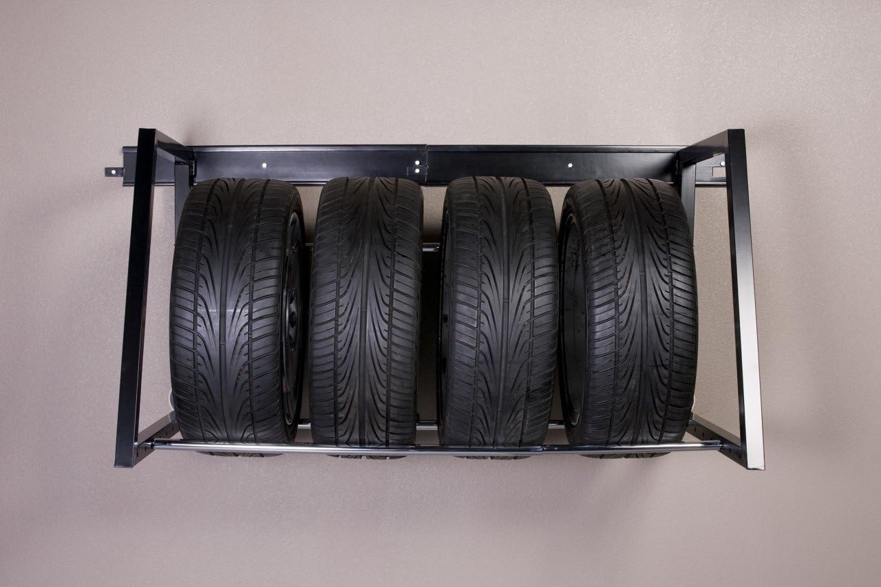 HyLoft 01000 Heavy Duty Adjustable Garage Wall Multi-Tire Rack Storage, Black