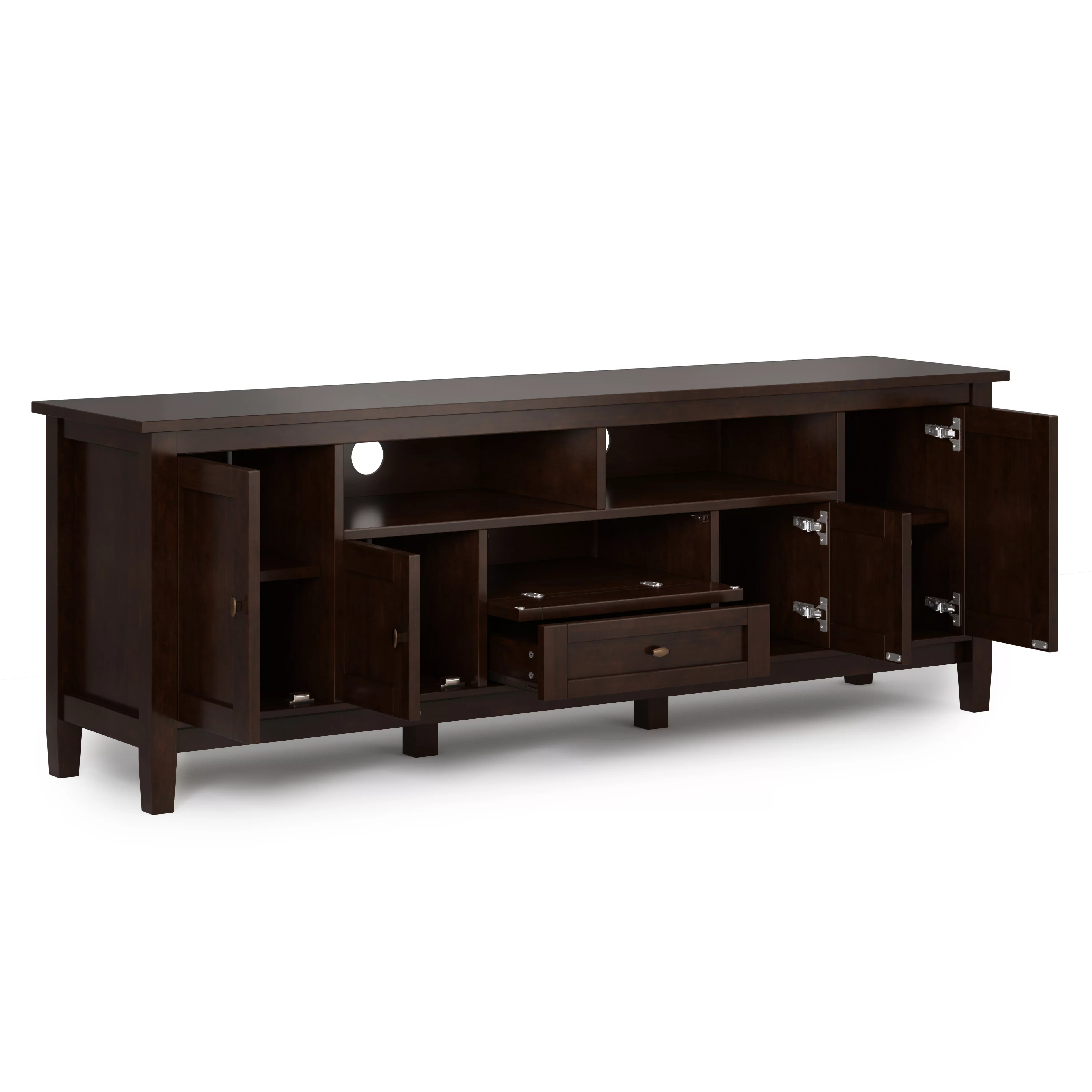 Warm Shaker SOLID WOOD 72 inch Wide Transitional TV Media Stand in Russet Brown For TVs up to 80 inches