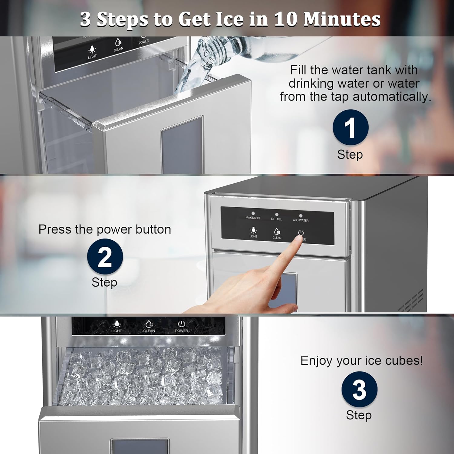 Nugget Ice Maker Countertop, 44 lbs/Day Chewable Ice Maker, One-Click Operation, Two Ways add Water, Self-Cleaning Sonic Ice Maker for Home, Office, Kitchen, RV, Basement Bars