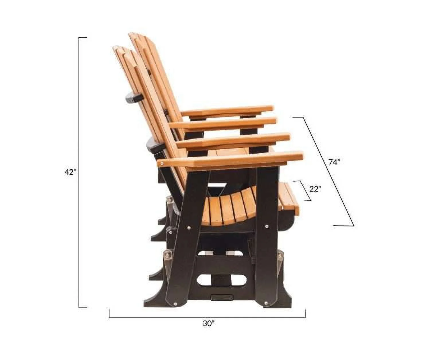 Grand Lake Amish Crafted Poly Outdoor Adirondack Double Glider, Cedar on Black