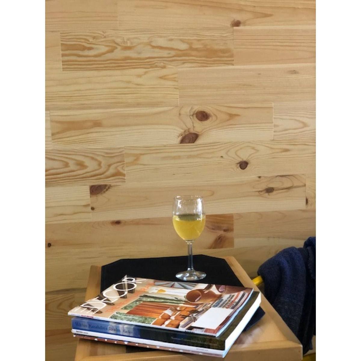 Timberchic Pine Wooden Wall Planks - Simple Peel and Stick Application (3x22 Wide - 20 Sq. ft, Sandstone)