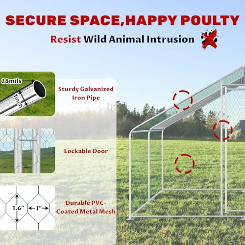 Large Chicken Coop for 20 Chickens Metal Chicken Run with Waterproof Cover for Walk-in Chicken Run for Yard Outdoor Poultry Cage