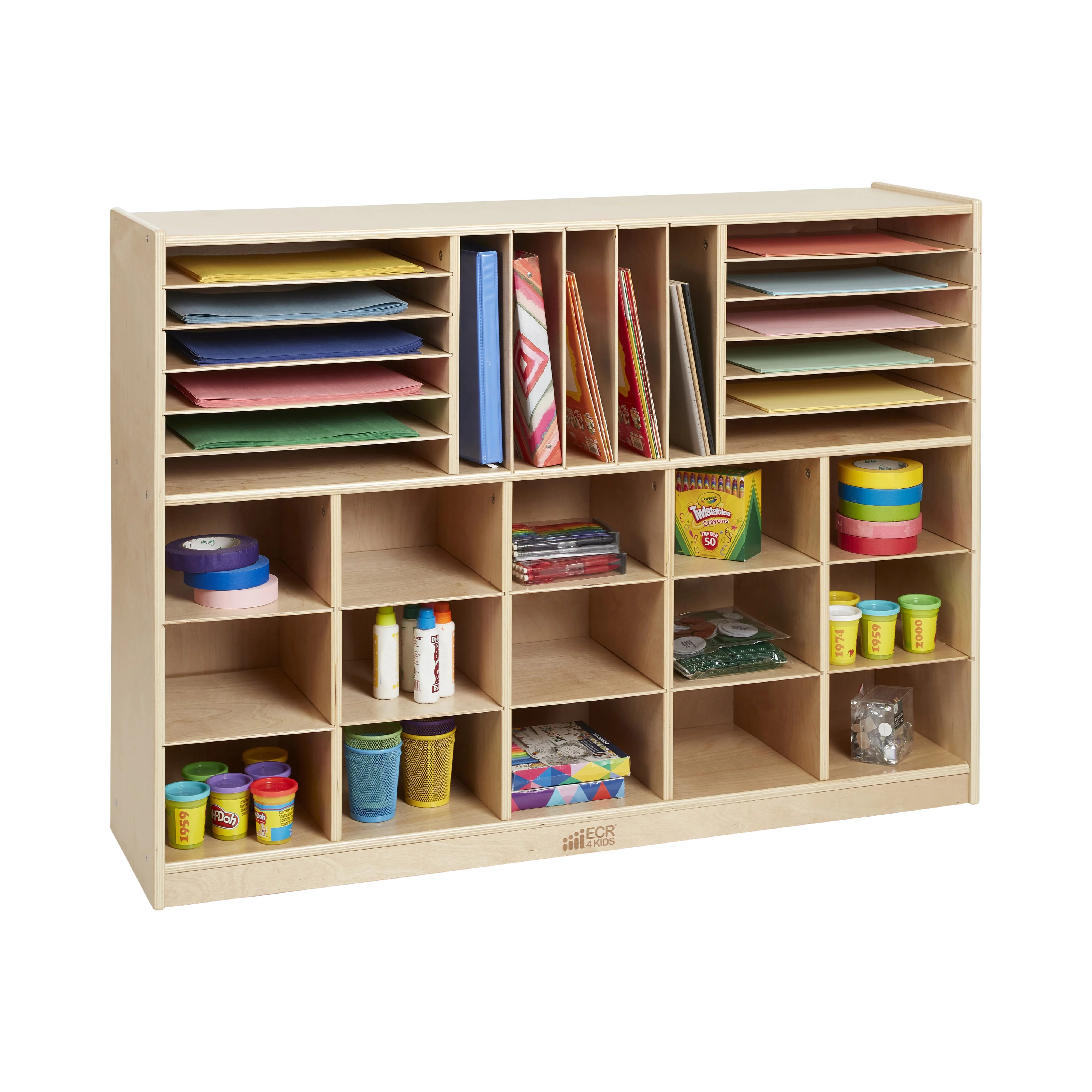 ECR4Kids Multi-Section Mobile Storage Cabinet, Classroom Furniture, Natural