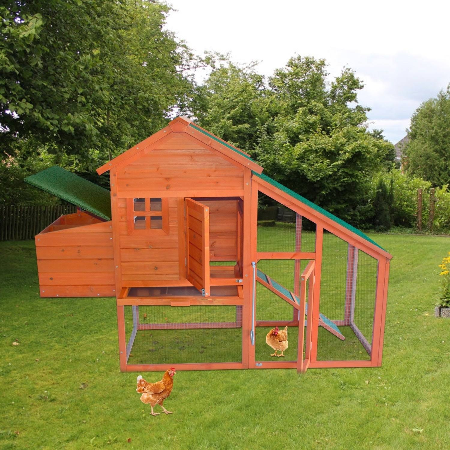 Kinpaw Large Chicken Coop, Wooden Hen House, Customizable Poultry Cage for Small Animals, Bunny Hutch w/ Outdoor Runs - 1pc-outd