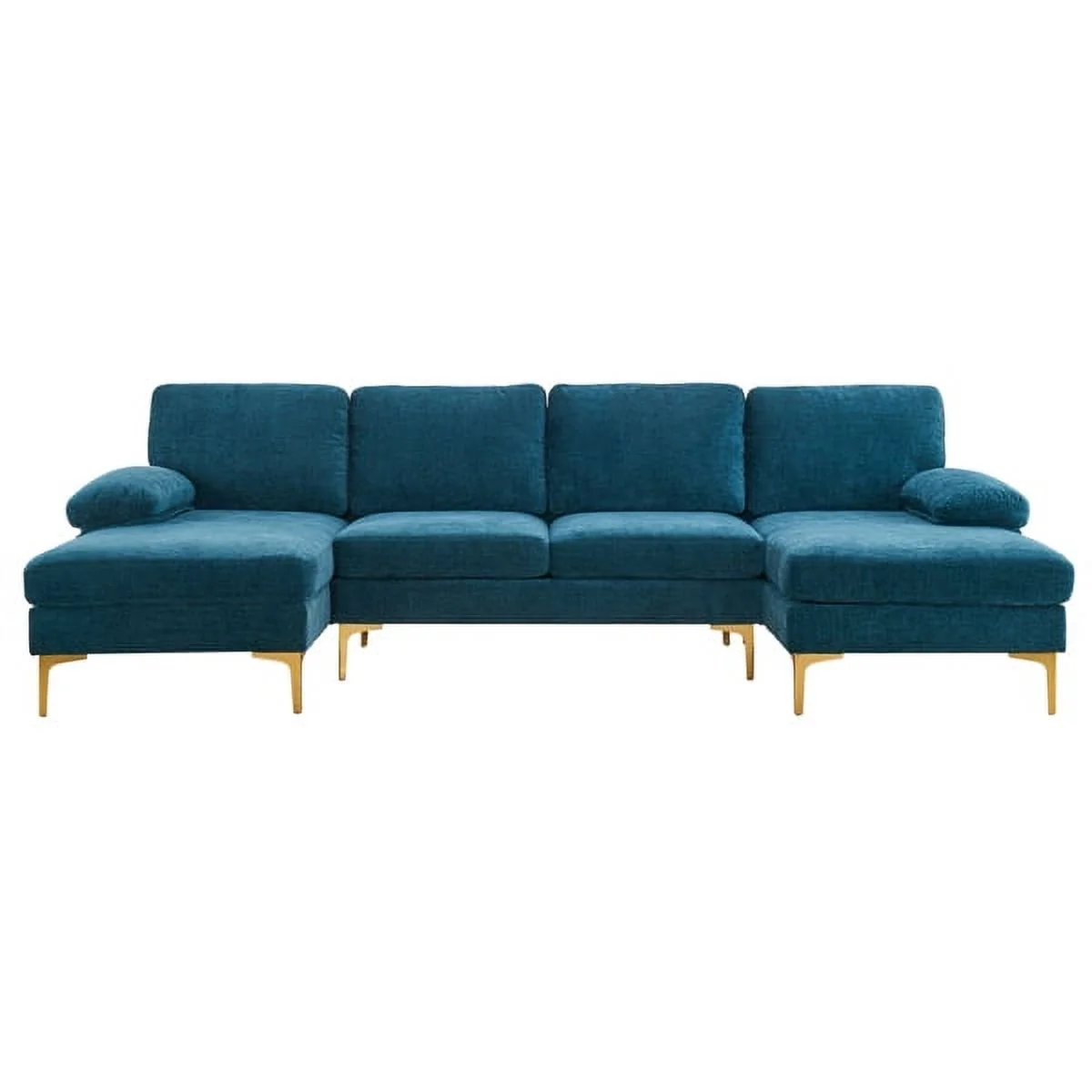 SYTHERS Convertible Sectional Sofa U-Shaped Couch 4-Seat Modern Chenille Sectional Sleeper Sofa with Memory Foam & Double Chaise & Comfortable Backrest, Oversized Seats, Dark Blue