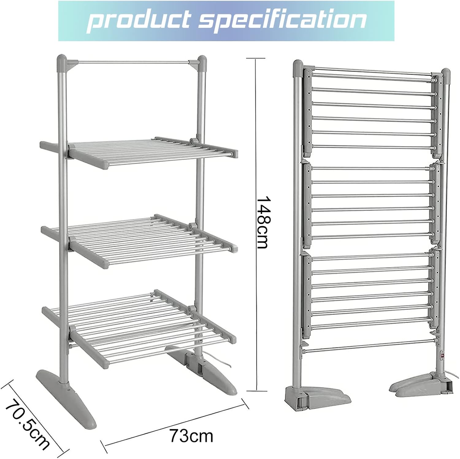 Heated Drying Rack Folding Electric Clothes Drying Rack Collapsible Laundry Drying Rack Free-Standing Heating Garment Dryer Towel Rail Space Saving for Home Indoor Outdoor