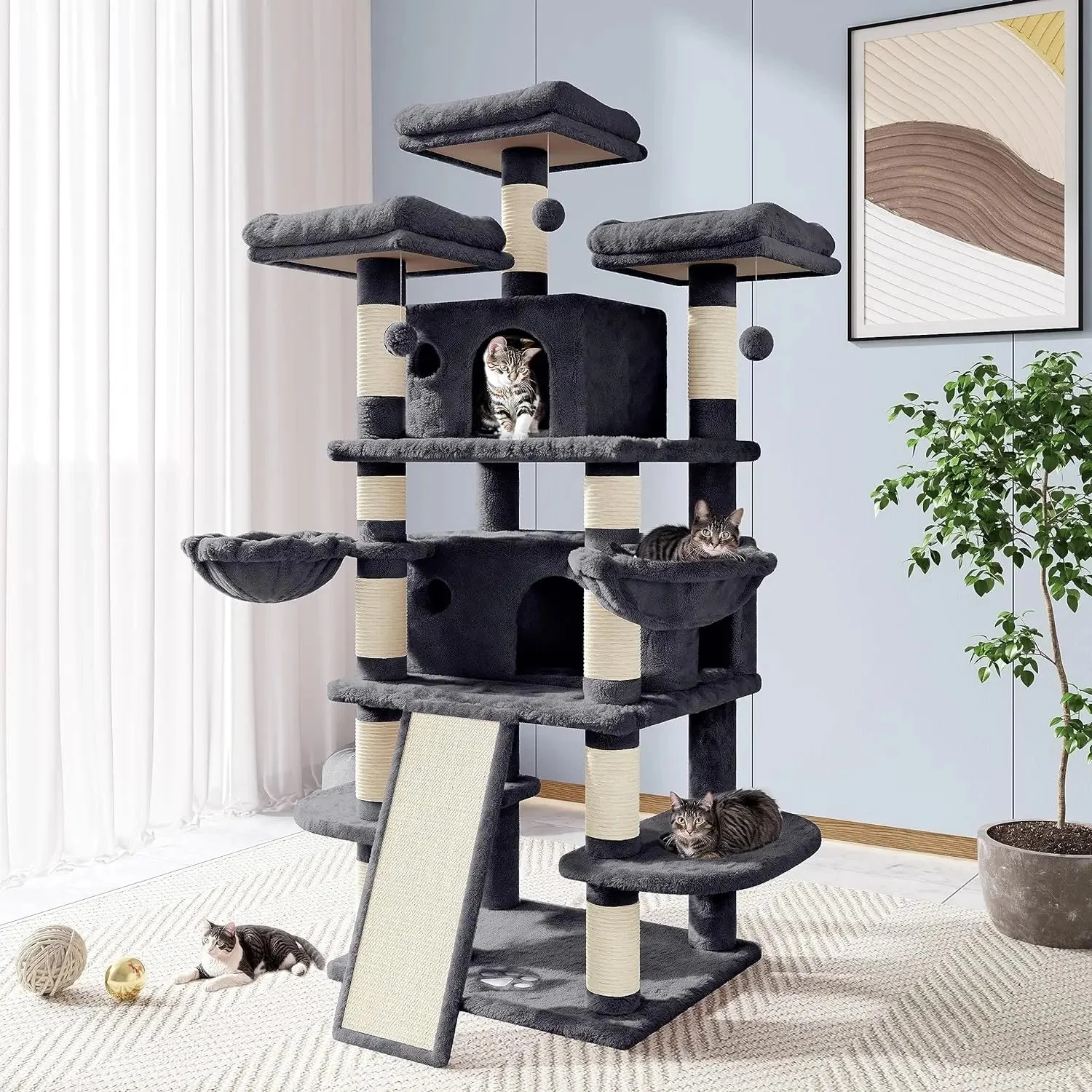 68 Inches Multi-Level Large Cat Tree for Indoor  Climbing Tree With  Condo  Perches Scratching Post Things for Cats Pet - Curated Treasures Market