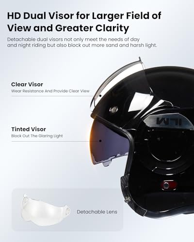 ILM Vintage Full Face Modular Motorcycle Helmet for Adults Men ATV UTV Snowmobile with 180° Reversible Chin Guard DOT Model-B707(Matte Black, L)
