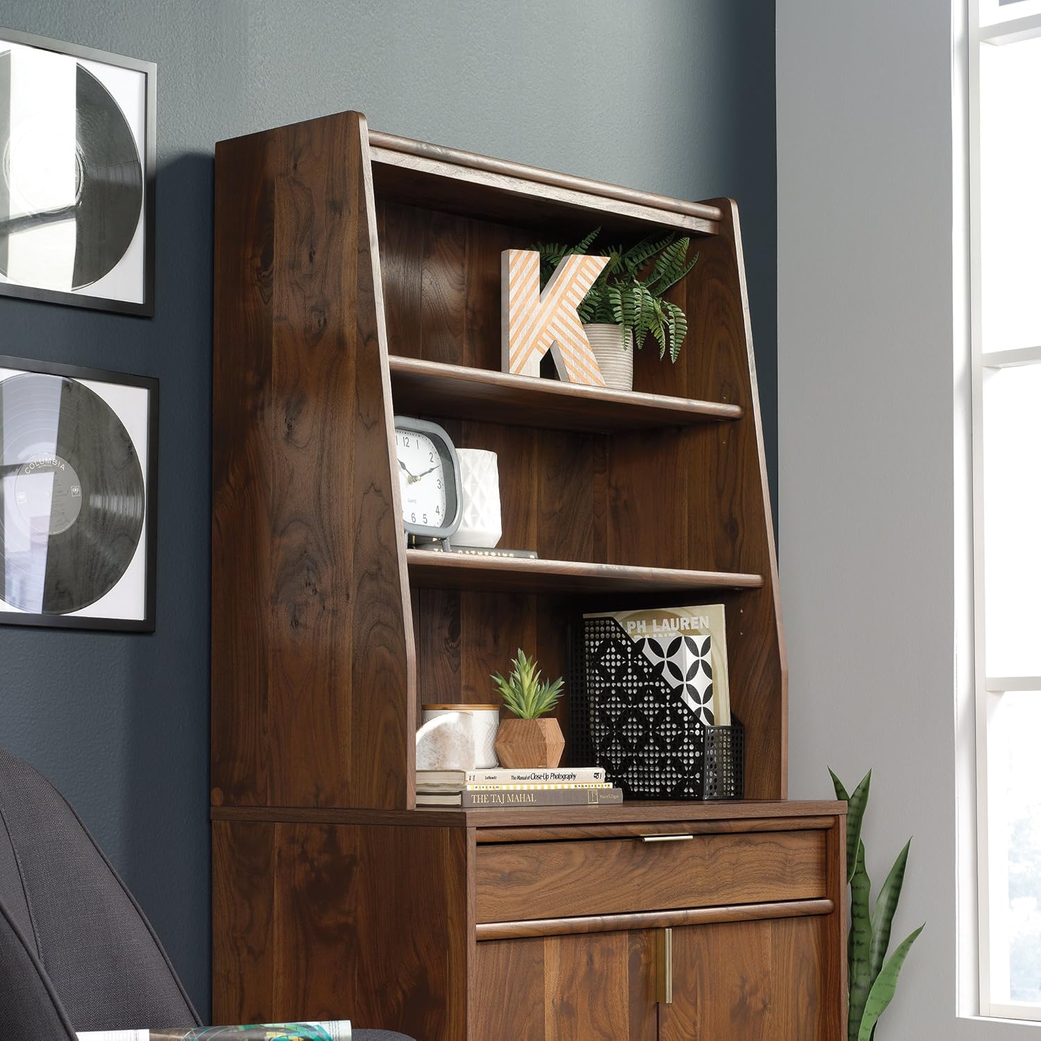 Sauder Clifford Place Library Hutch, Grand Walnut finish