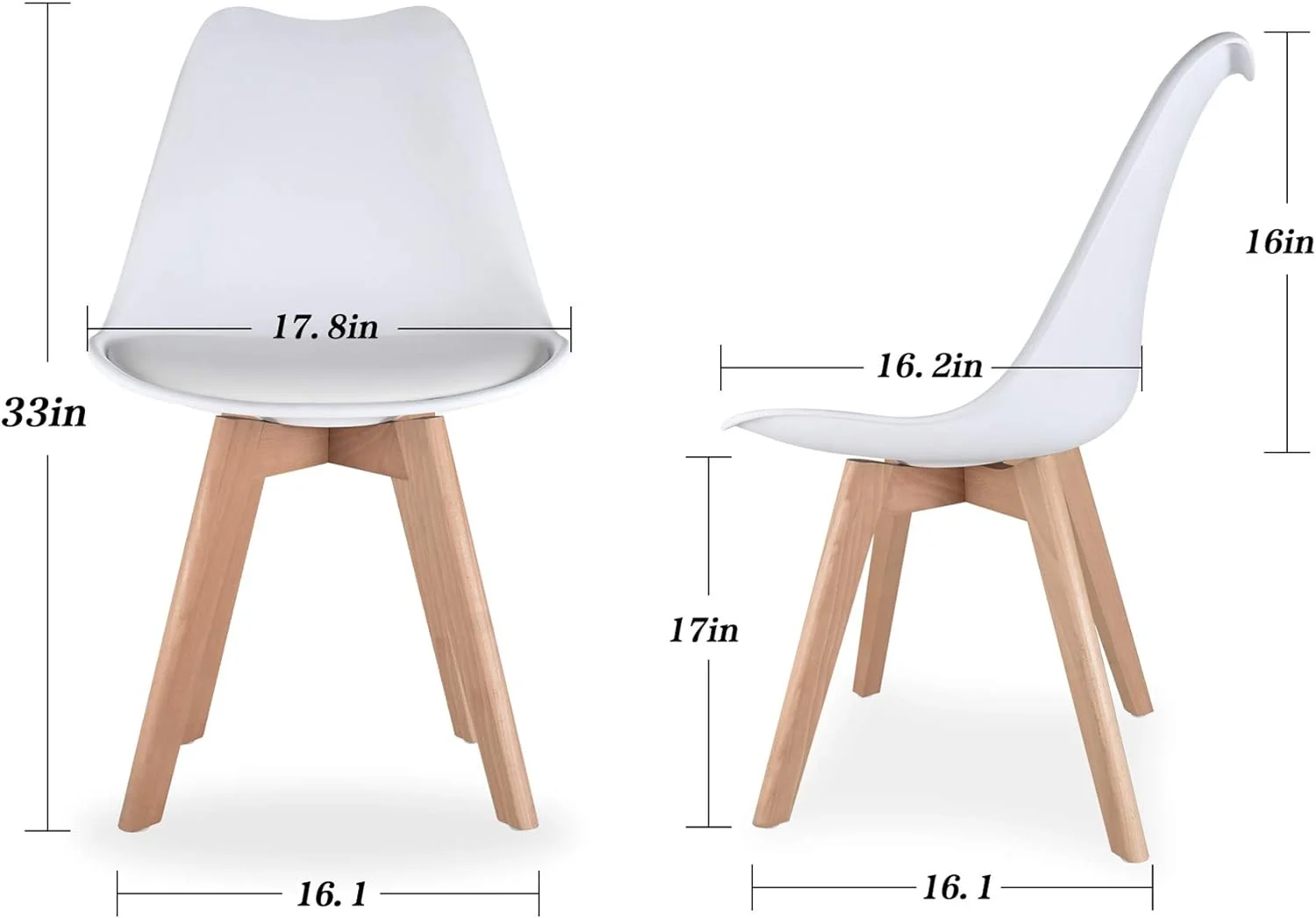 KHBIULIFE Dining Chairs Mid Century Modern DSW Tulip Chair PU Wooden for Living Room Bedroom Kitchen (White-Set of 4)