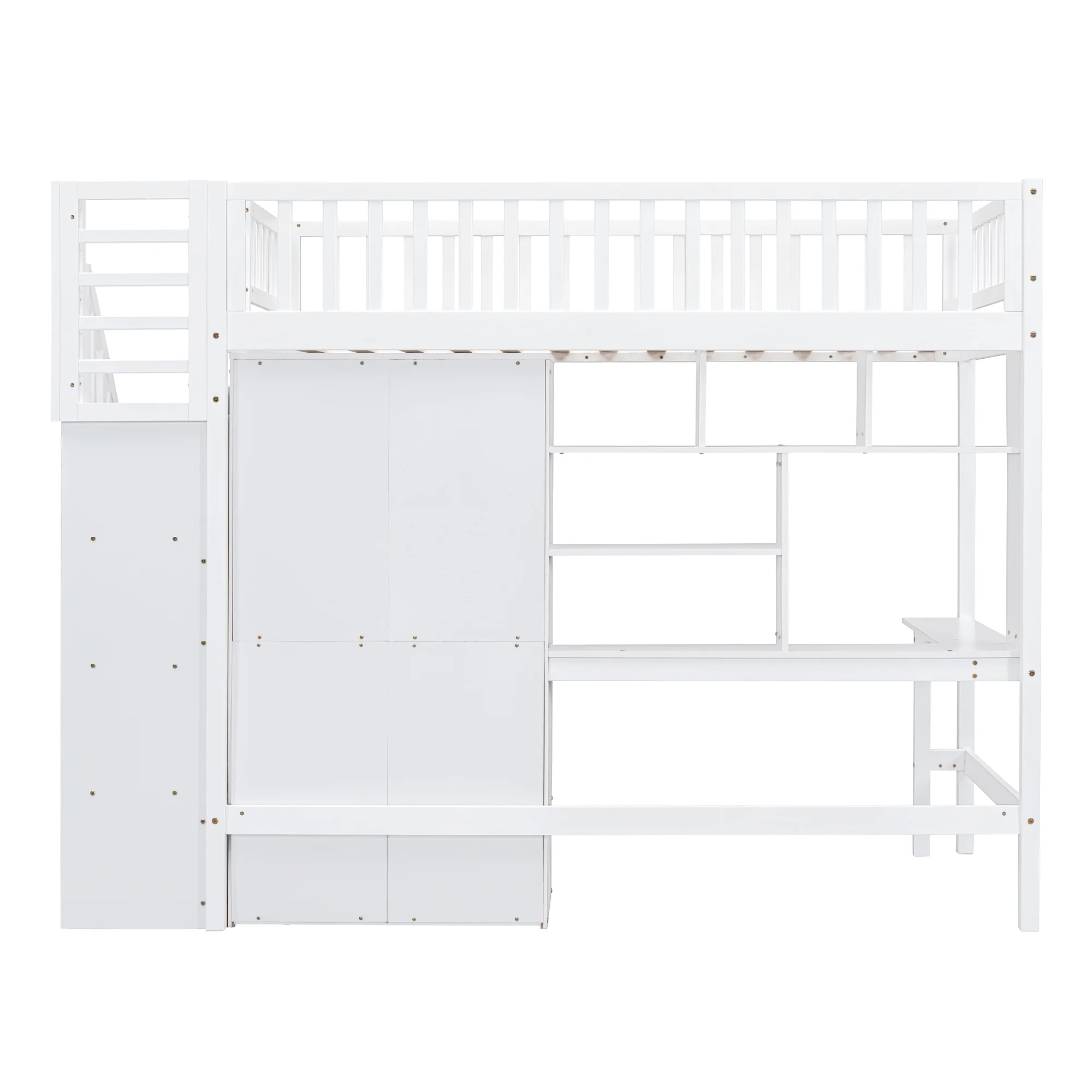 Bellemave Twin Size Loft Bed with Stairs and Wardrobe, Wood Loft Beds Frame with Desk and Storage Drawers, Stairway Loft Bed for Kids, Teens & Adults（White）