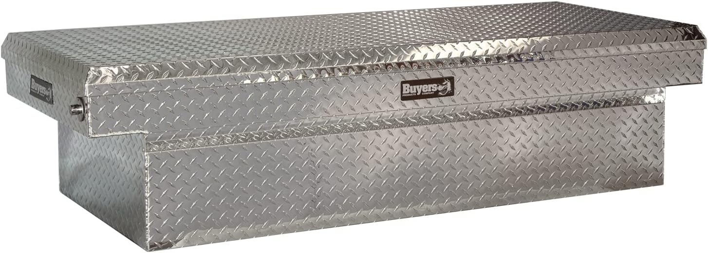 Buyers Products Crossover Truck Tool Box, Heavy Duty Saddle Cargo Bed Organizer for Equipment Accessories Storage, Metal Diamond Tread Aluminum, Deep, 71x20x23, Gloss Black, 1729415