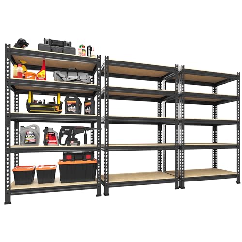 PrimeZone 2 Pack Storage Shelves 48" x 24" x 72" - 5 Tier Heavy Duty Adjustable Garage Storage Shelving, Metal Storage Utility Rack Shelf Unit for Warehouse Pantry Closet Kitchen, Black