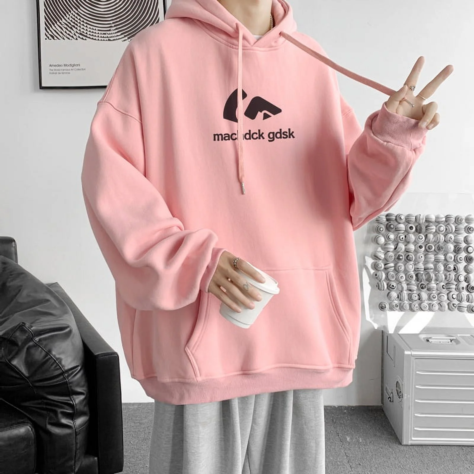 Spring And Autumn Hip Hop Hooded Sweatshirt Men'S Trendy Loose Casual Jacket Black Xl