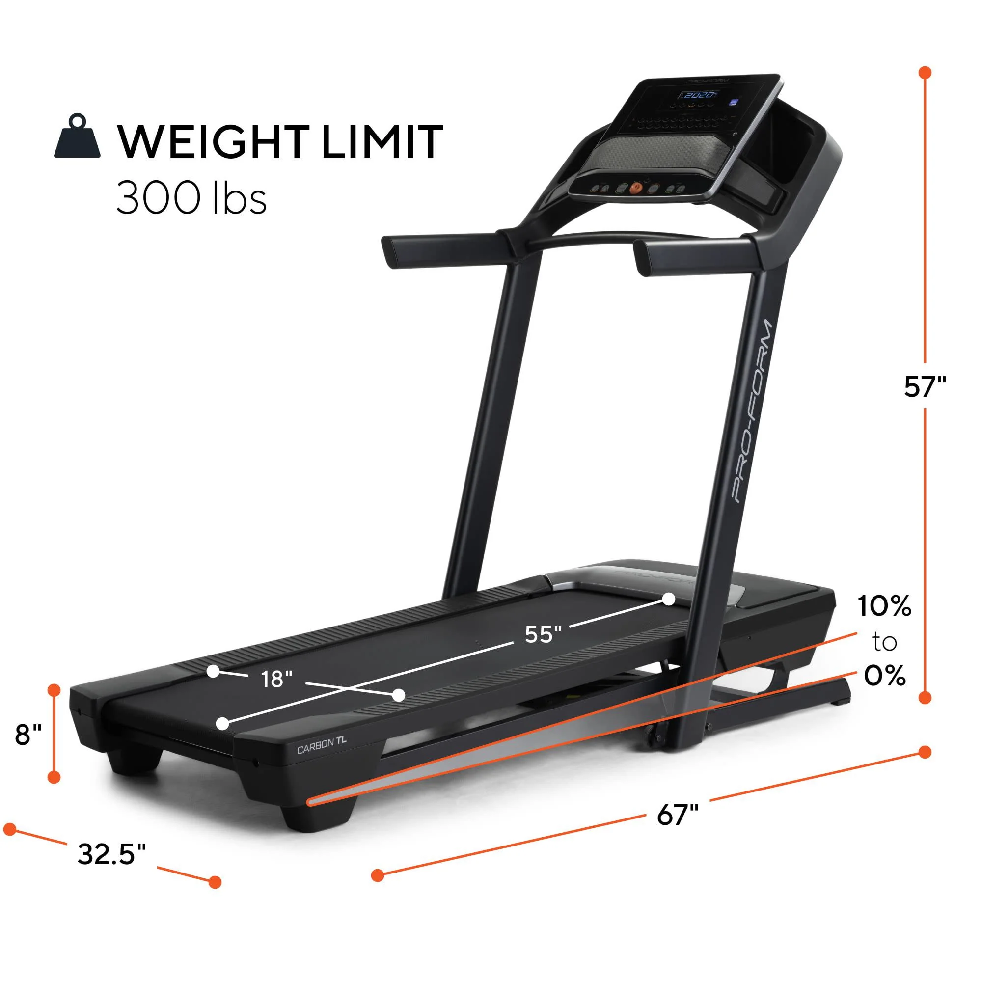 ProForm Carbon TL; Treadmill for Walking and Running with 5鈥?Display, Built-In Tablet Holder and SpaceSaver Design