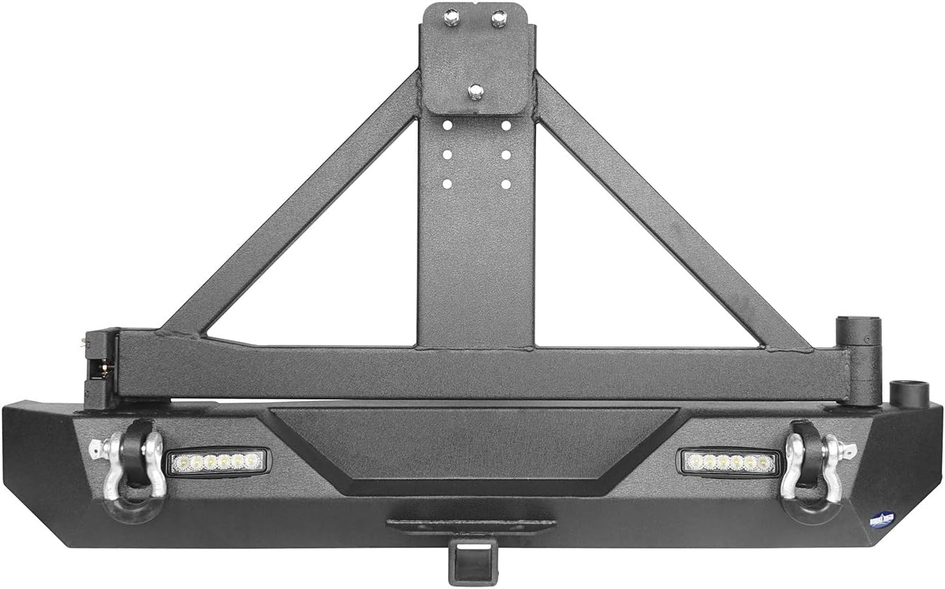 u-Box Wrangler Rear Bumper w/Tire Carrier for 1987-2006 Jeep TJ YJ Wrangler Different Trail Texture Steel Bumper w/ Receiver Hitch & LED Lights