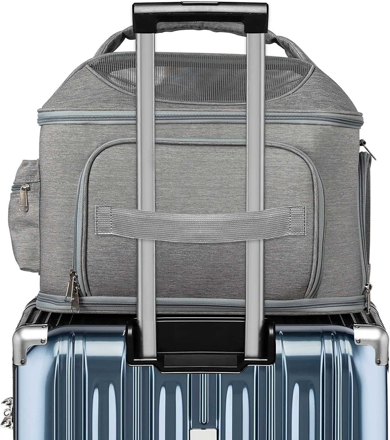 X-cosrack Expandable Pet Travel Bag, 3 Open Doors, Mesh Window and Escape-Proof Buckle, Airline Approved Soft-Sided Pet Travel Carrier for Small Medium Cats