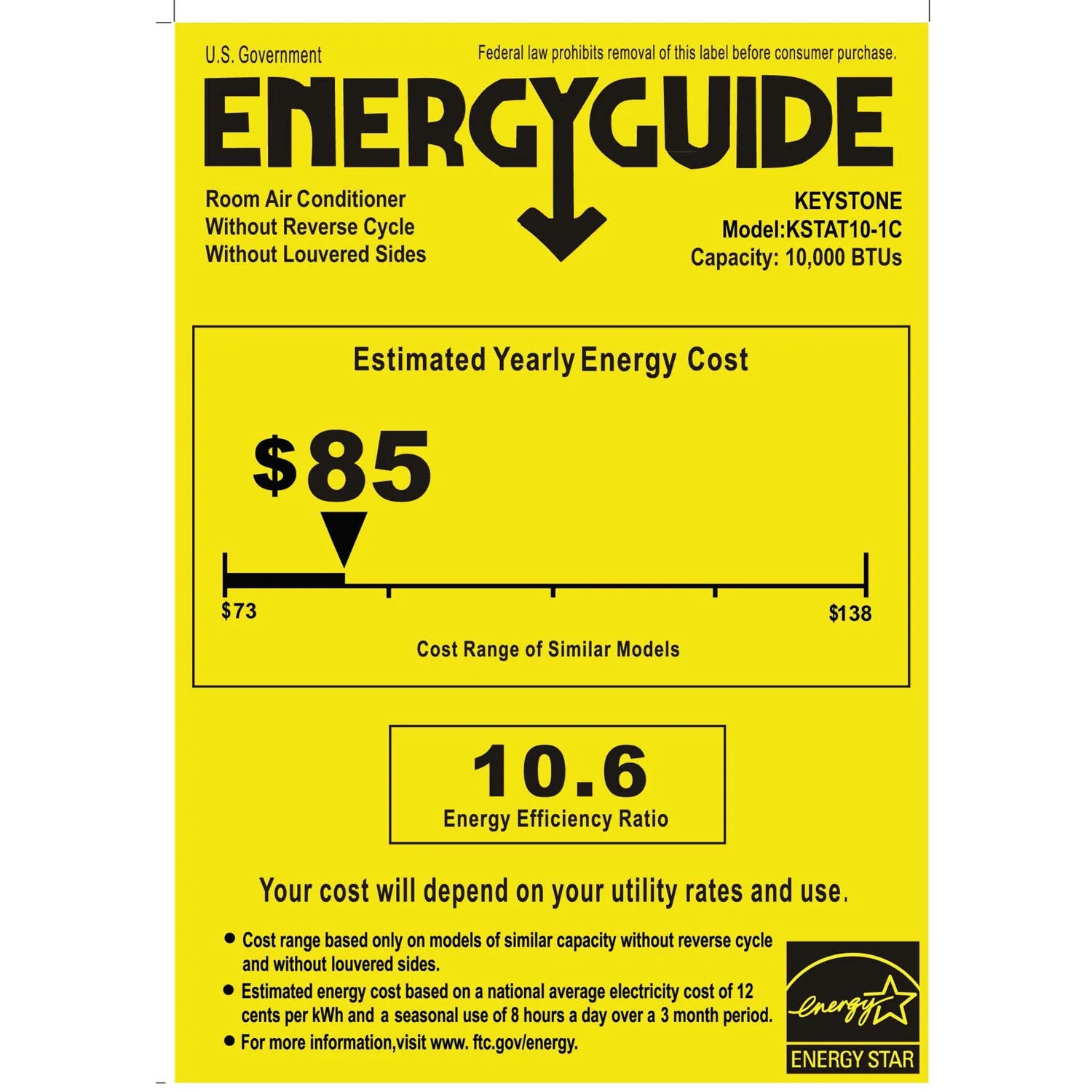 Keystone 10,000 BTU 115-Volt Through-the-Wall Air Conditioner with Remote, White, KSTAT10-1C