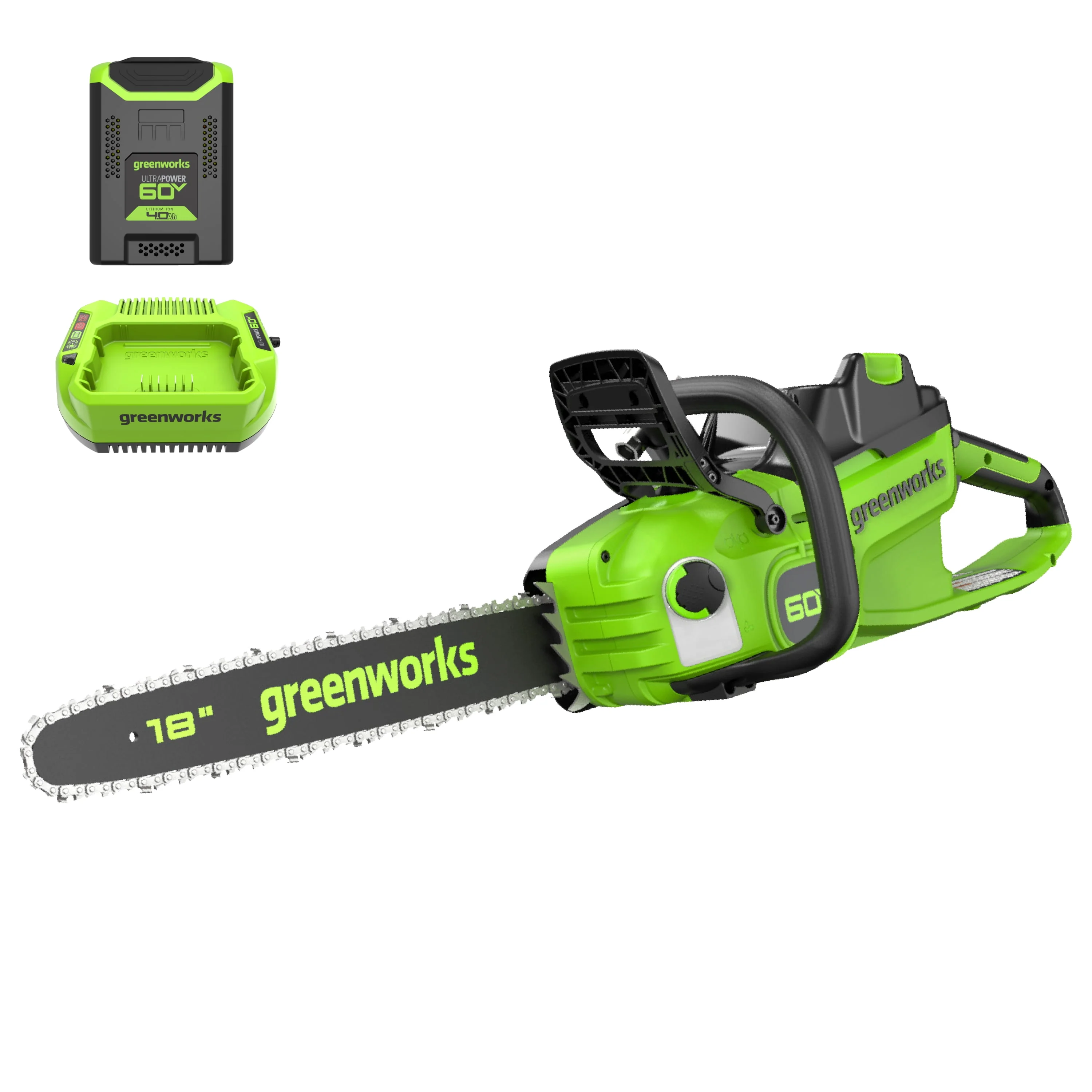 Greenworks 60V 18 2.0kW Brushless Chainsaw with 4.0 Ah Battery & 3 Amp Charger 2028502