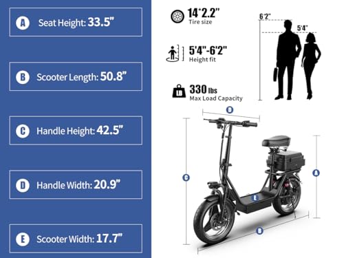 Electric Scooter with Seat for Adults, 500W Peak Motor Sit Down E Scooter with Basket/Box, 20-25 MPH and 20-30 Miles Long Range, 14" Pneumatic Tire, Ample Storage for Pet & Cargo