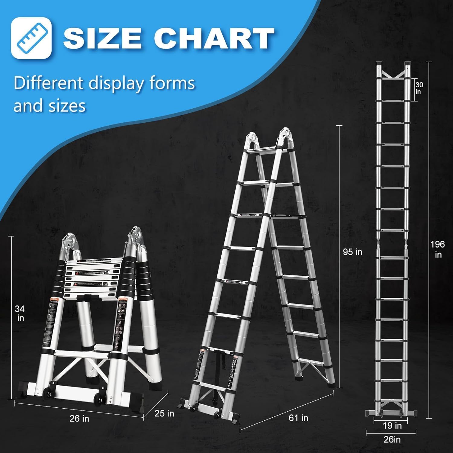 16.5 Ft Telescoping Ladder, A Frame Extension Ladder, Portable Collapsible RV Ladder with Wheels, Stabilizer Bar and , Aluminum Telescopic Ladder for Homework 330lb Capacity