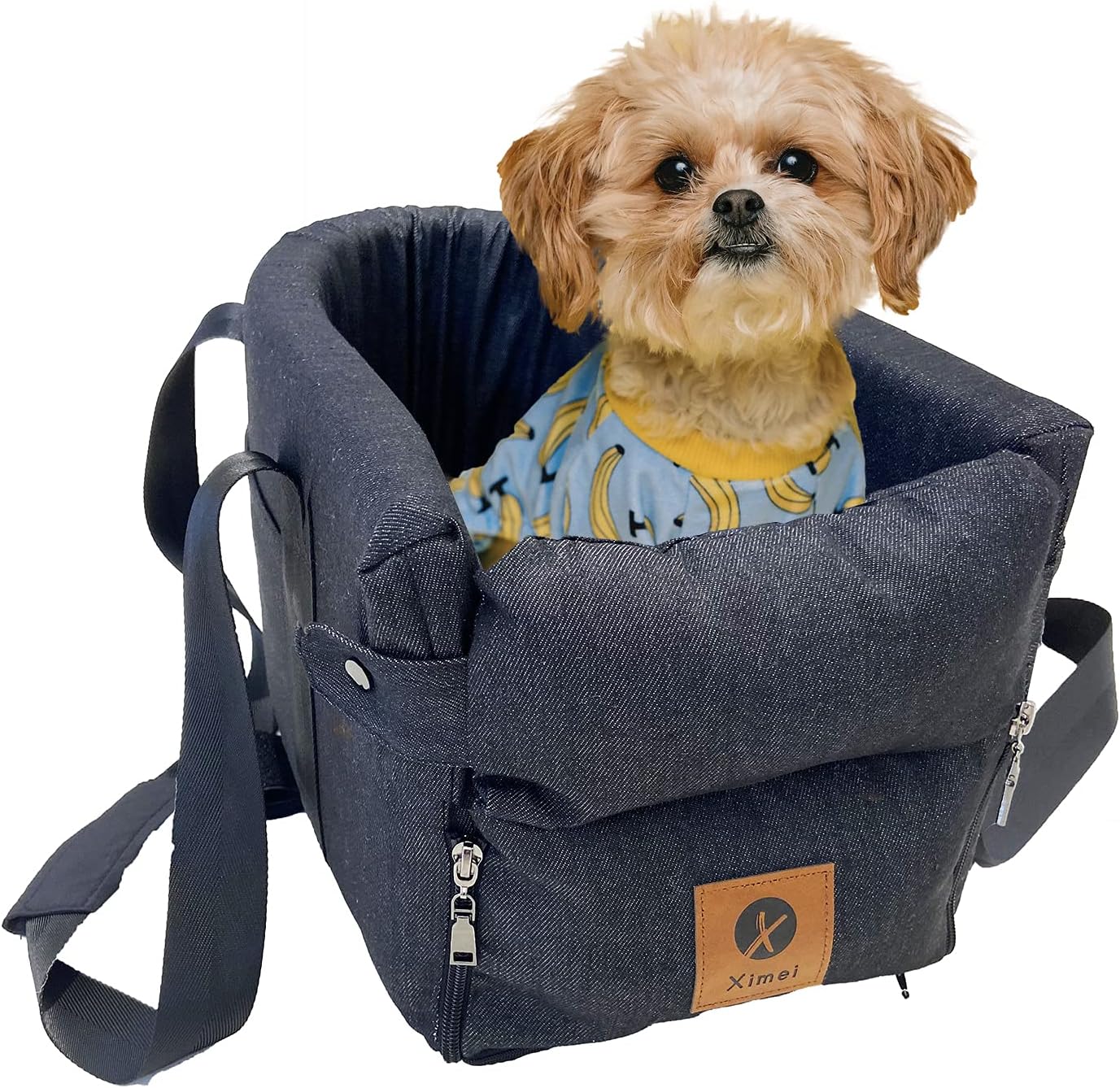 Ximei Dog Booster Car Seat ON Car Armrest Center Console Dog Pet Booster Car Seat Dog Cat Travel Seat Puppy Console for SUV Secure Safety Seat Perfect for Small Dogs Cats (Black and White)