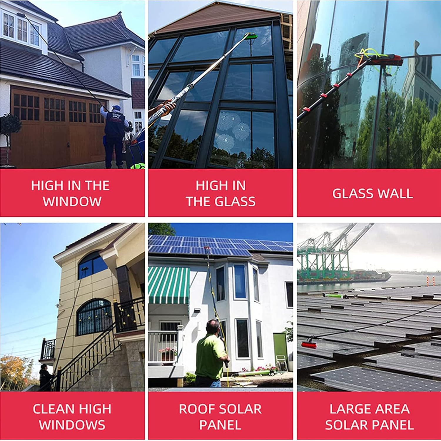 XIAOYE Telescopic Window Cleaner Water Wash Brush Kit,3-12m Window Cleaning Pole,Cleaning Photovoltaic and Solar Panels / 10m Rod / 30cm Brush Head,24FT/7.2M