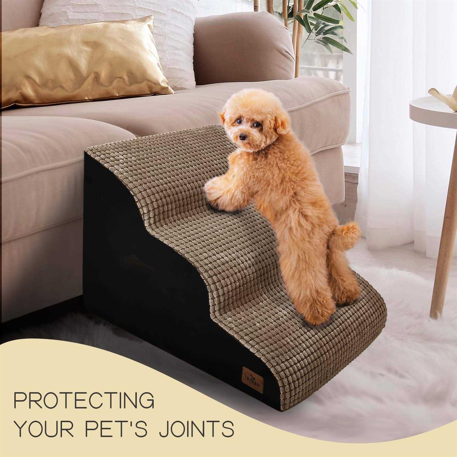 blunique Dog Steps for High Bed 4-Step Dog Ramps for Small Dogs Dog Stairs to Bed Pet Stairs for Couch Corduroy Non-Slip High Density Foam Pet - Pet Supplies online store