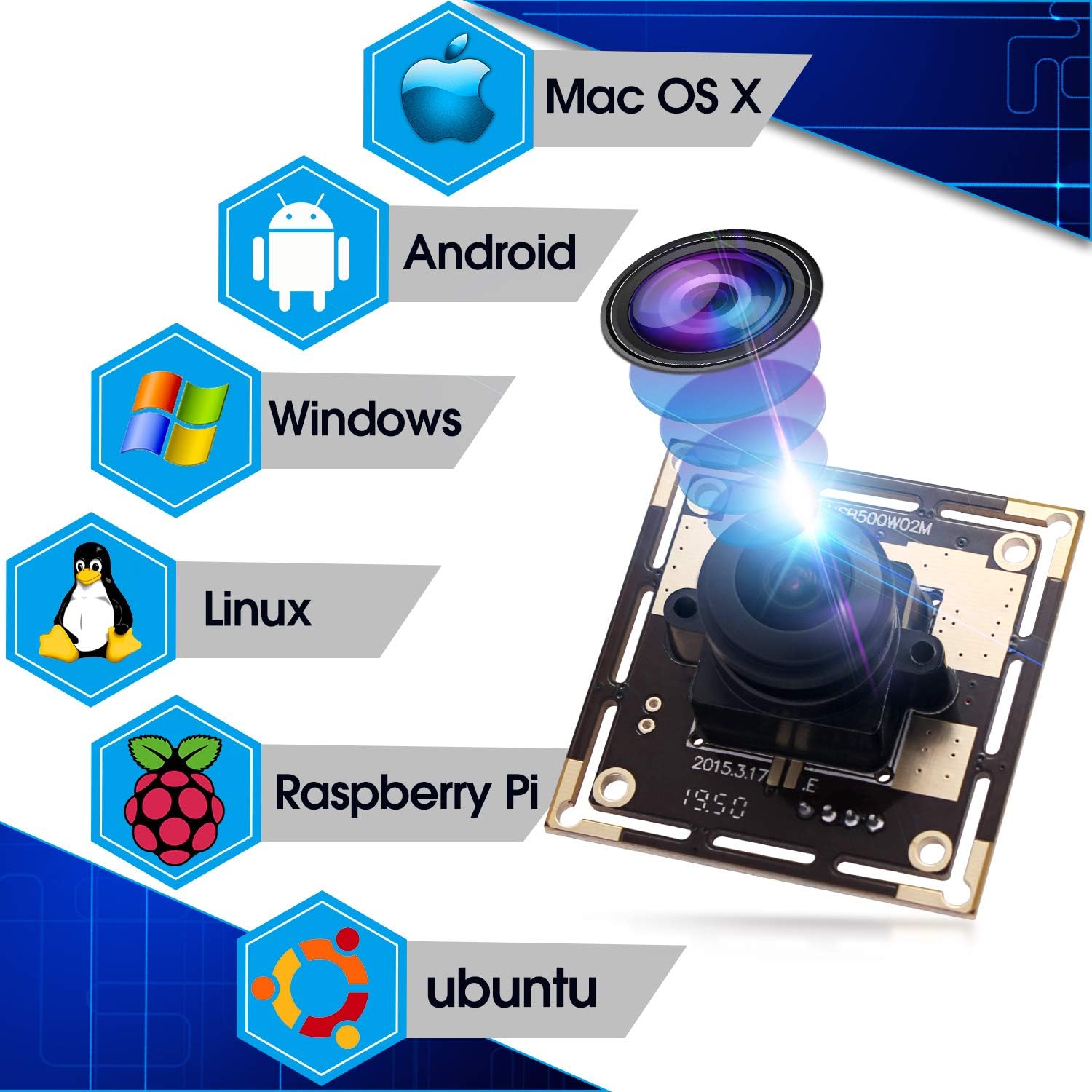 Autofocus 5 Megapixel USB Camera Module with 170 Degree Fisheye Lens HD 2592X1944 USB Webcamera with CMOS OV5640 Sensor USB with Camera,Mini Webcam for Windows Mac Andriod Linux,Plug&Play
