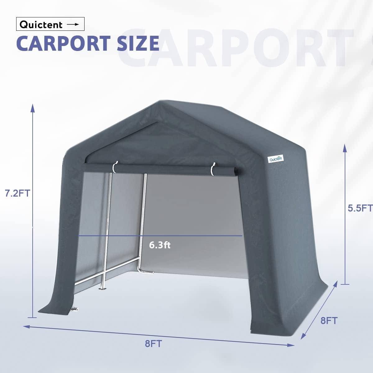 Quictent 7' x 12' Storage Shelter Storage Shed Heavy Duty Carport Outdoor Car Canopy-Grey