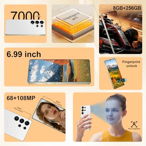 I25 Ultra Unlocked Android Phone 6.99" AMOLED 7000mAh Long-Lasting | Snapdragon 8 Gen3 | 8GB RAM+256GB | 68MP+108MP Pro Camera | Face Unlock + Stylus | Android 14 System (Blue)