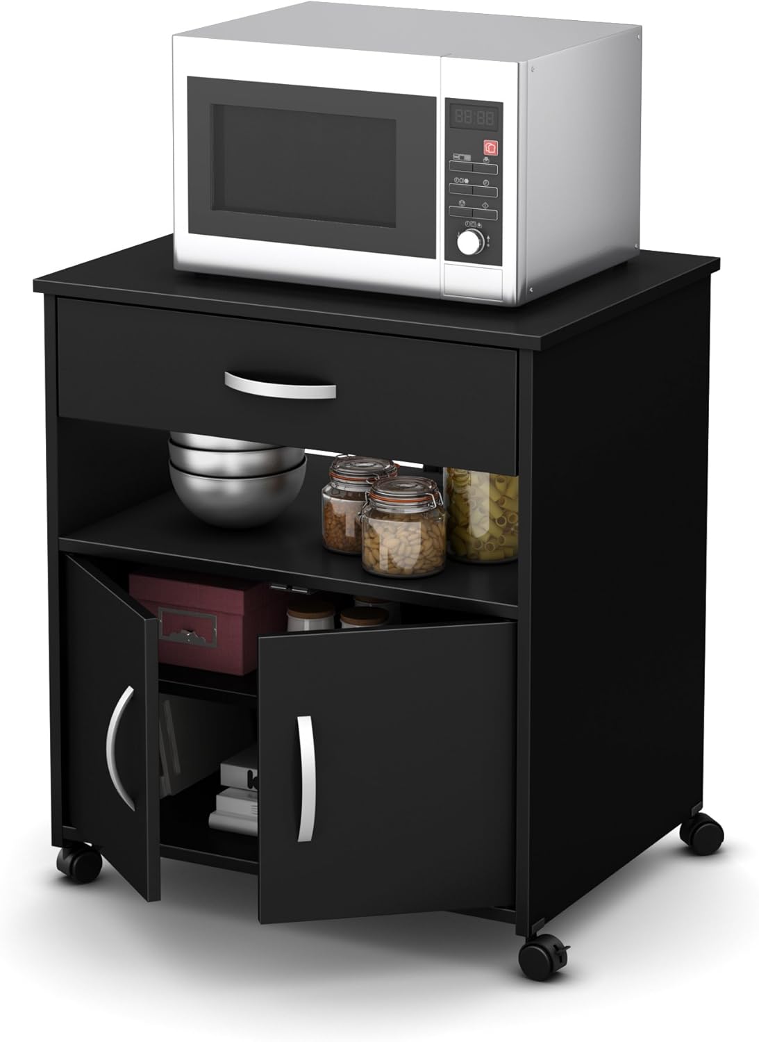 South Shore Axess Microwave Cart on Wheels-Royal Cherry