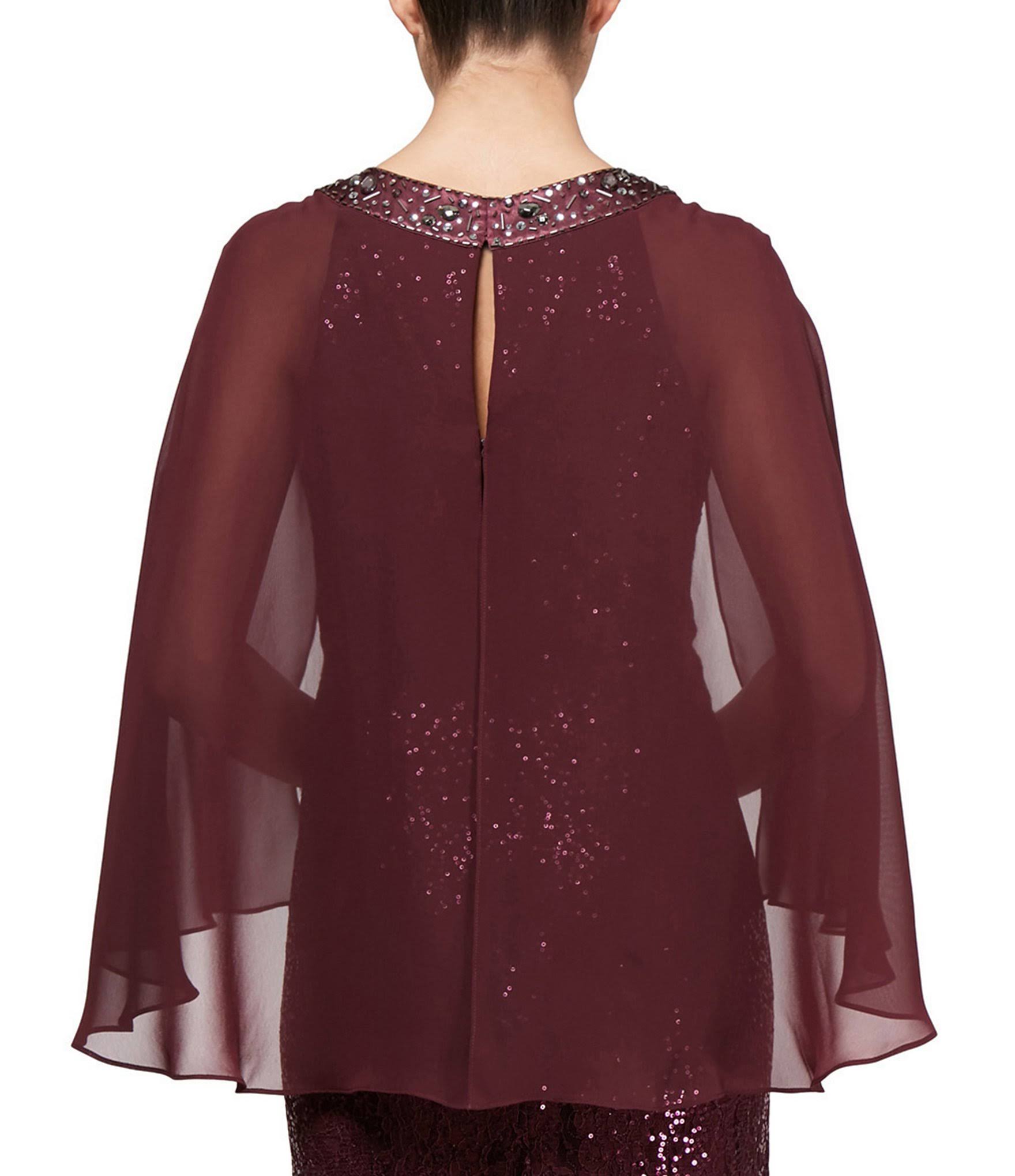 Ignite Evenings Sequin Lace Chiffon Capelet Gown - 10