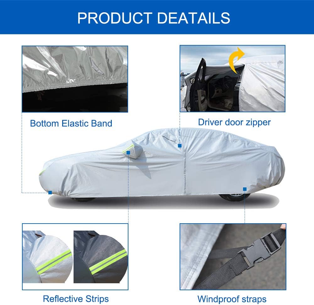 KouKou 6 Layers Car Cover Waterproof All Weather for Automobiles, Fit Sedan Toyota Corolla/Prius, Honda Insight, Nissan sentra, BMW 3 Series, Lexus is250, Subaru WRX etc (185 X 70 X 59 inches )