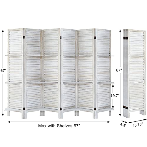 Room Divider with Shelves, Privacy Screen, Room Dividers and Folding Privacy Screens, 5 Panel Wood Temporary Wall Partition Separation Separator, Coconut