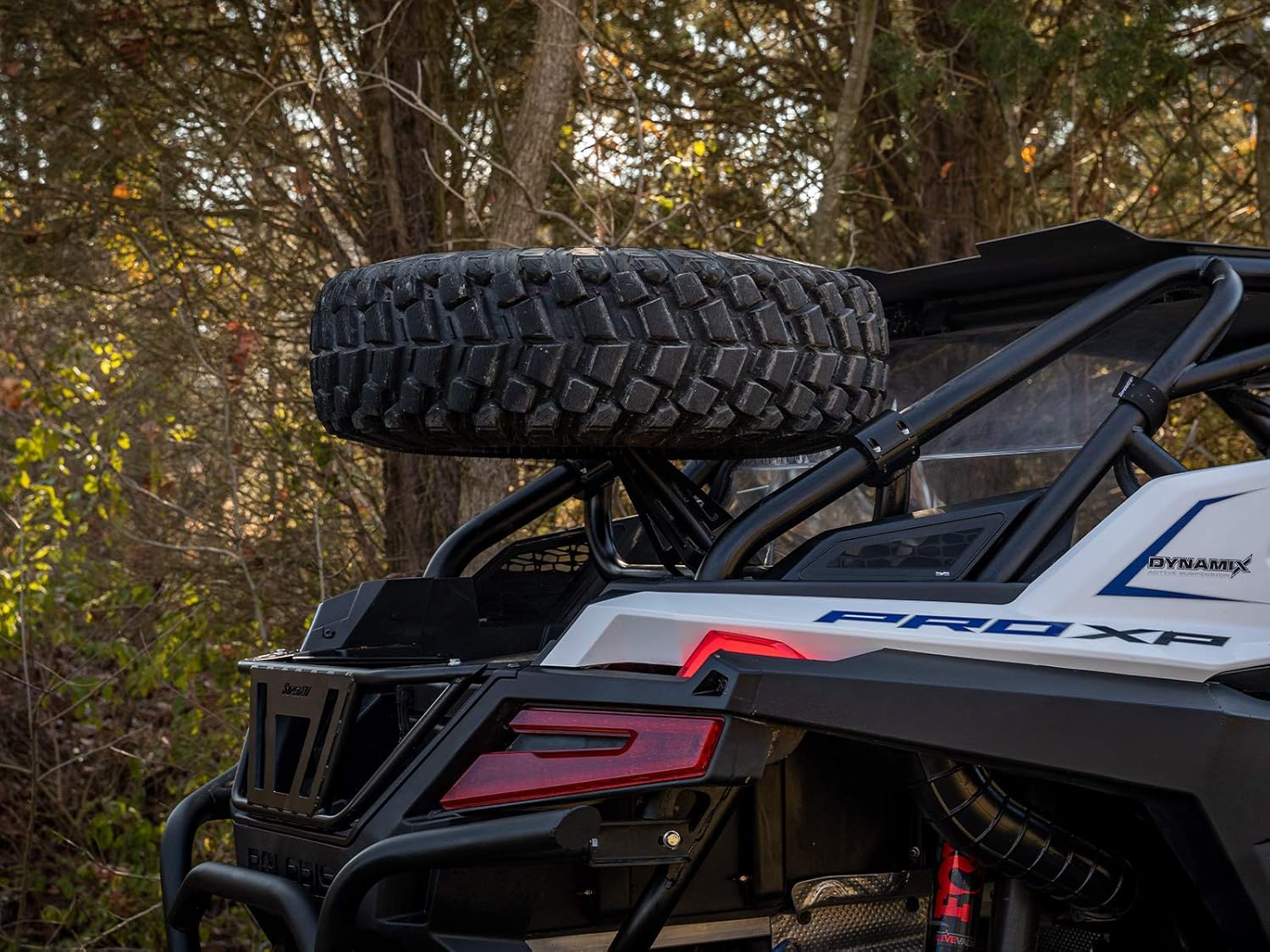 SuperATV Spare Tire Carrier for 2020+ Polaris RZR PRO XP (2-seater only) | Satin Black | Fits Up to 34” Tire with OEM Roof, 37 Tire with SuperATV Roof | Accommodates tires up to 65 pounds