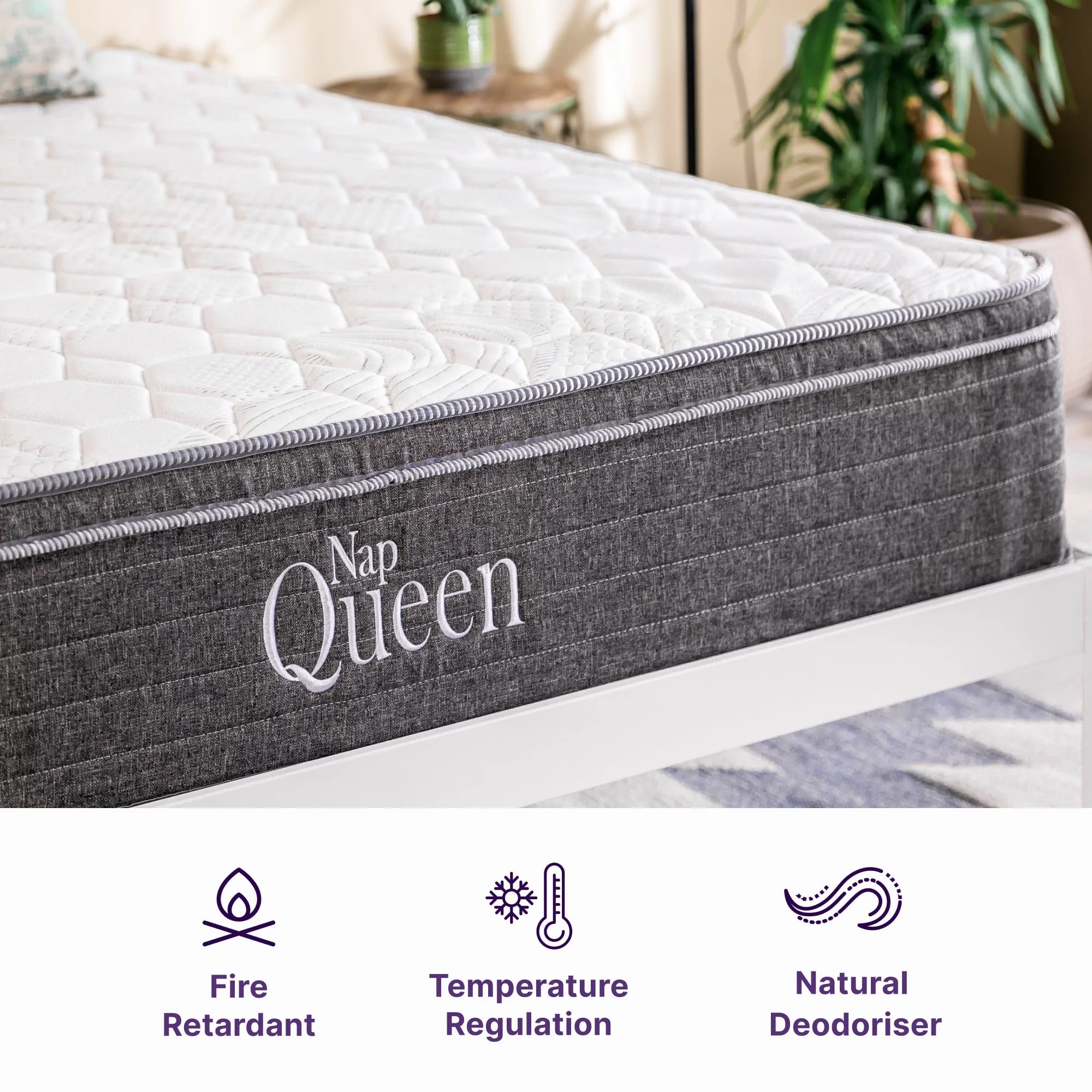 NapQueen Victoria 12" Medium Firm, Hybrid of Cooling Gel Infused Memory Foam and Pocket Spring Mattress, Queen Size