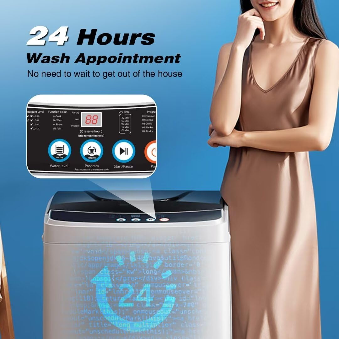 Small Washer Machine for Apartment, Washer and Dryer Combo with LED Display, 17.8LBS Apartment Washing Machine with 10 Washing Programs, Transparent Grey