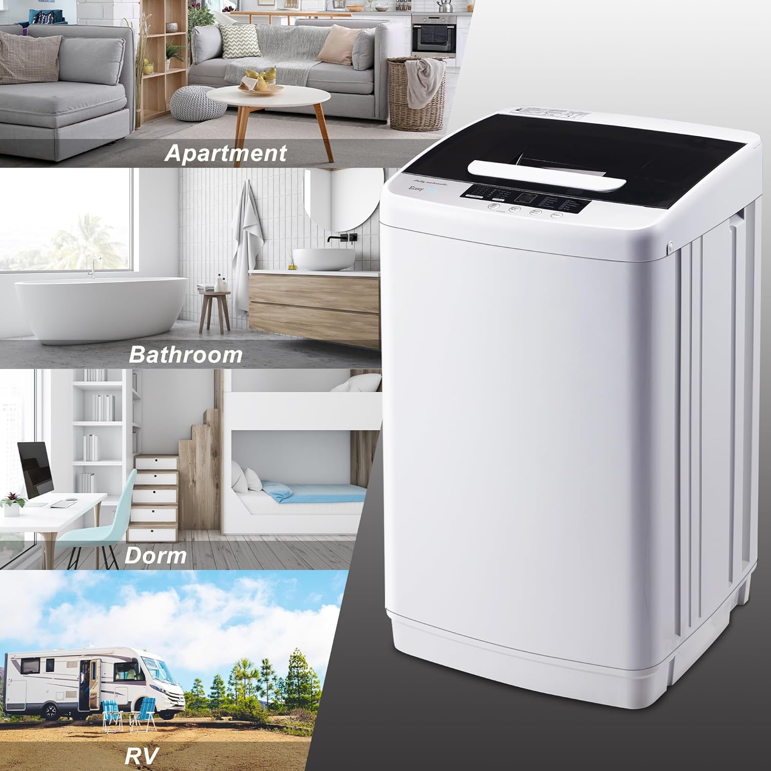 Full Automatic Washer Machine,Portable Washing Machine for Household Use,1.04 Cu.Ft.Laundry Washer Spin with 10 Wash Programs& LED Display& Built-in Drain Pump,Ideal for RV,Camping,Apartment