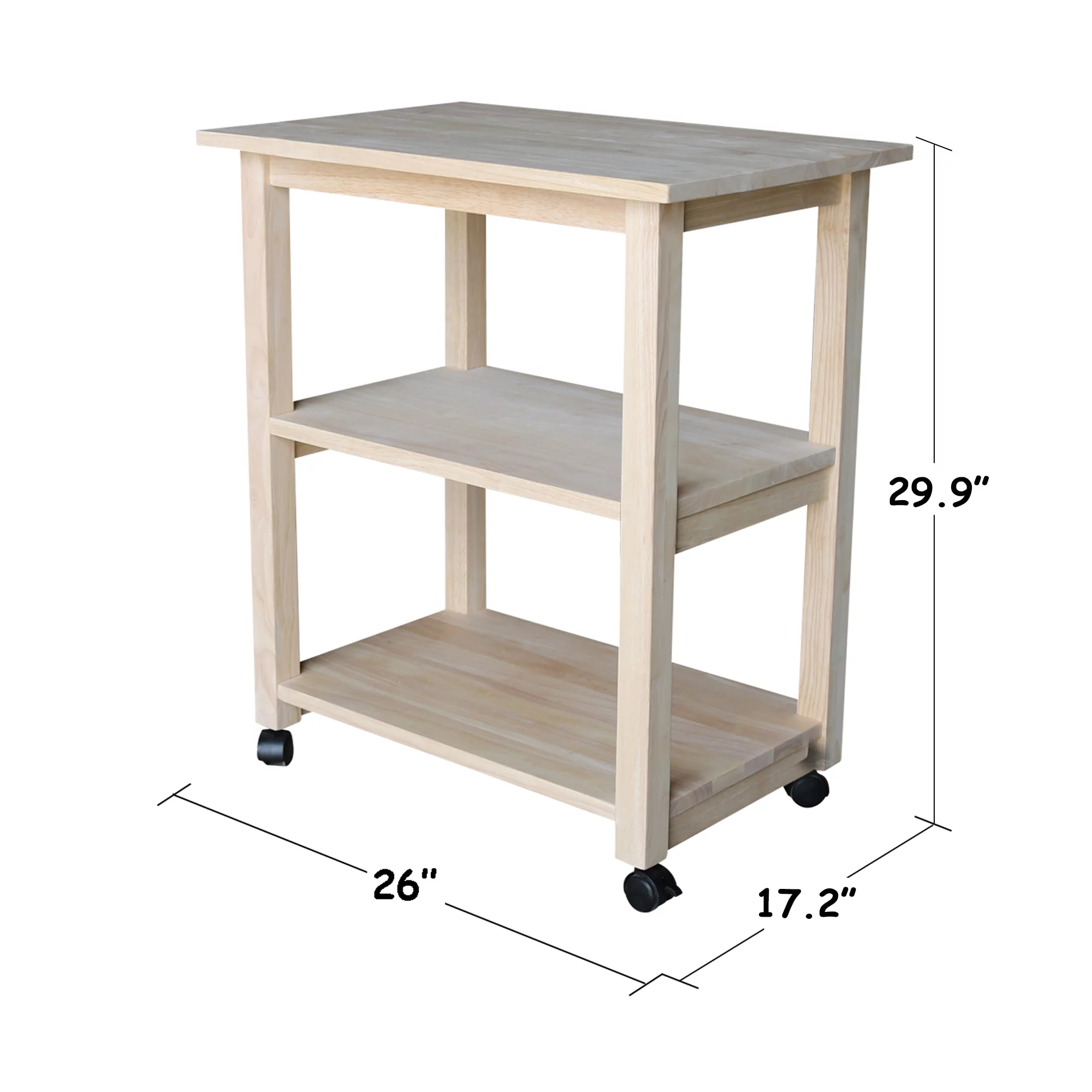 International Concepts Unfinished Wood Microwave Kitchen Cart in Natural