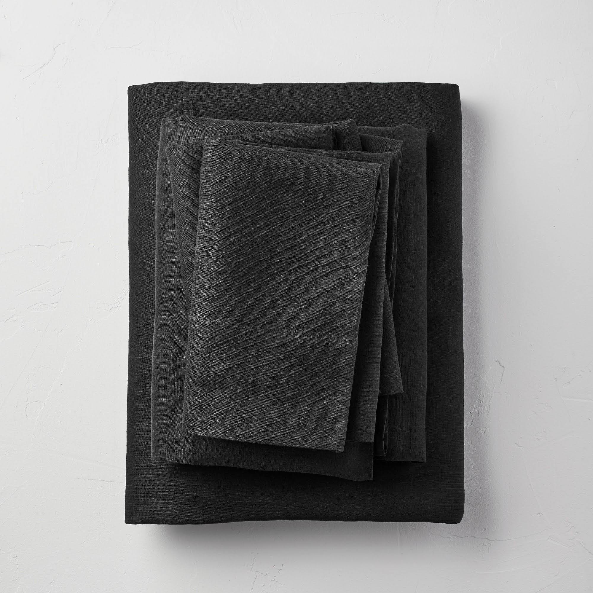 King 100% Washed Hemp Solid Sheet Set Washed Black - Casaluna