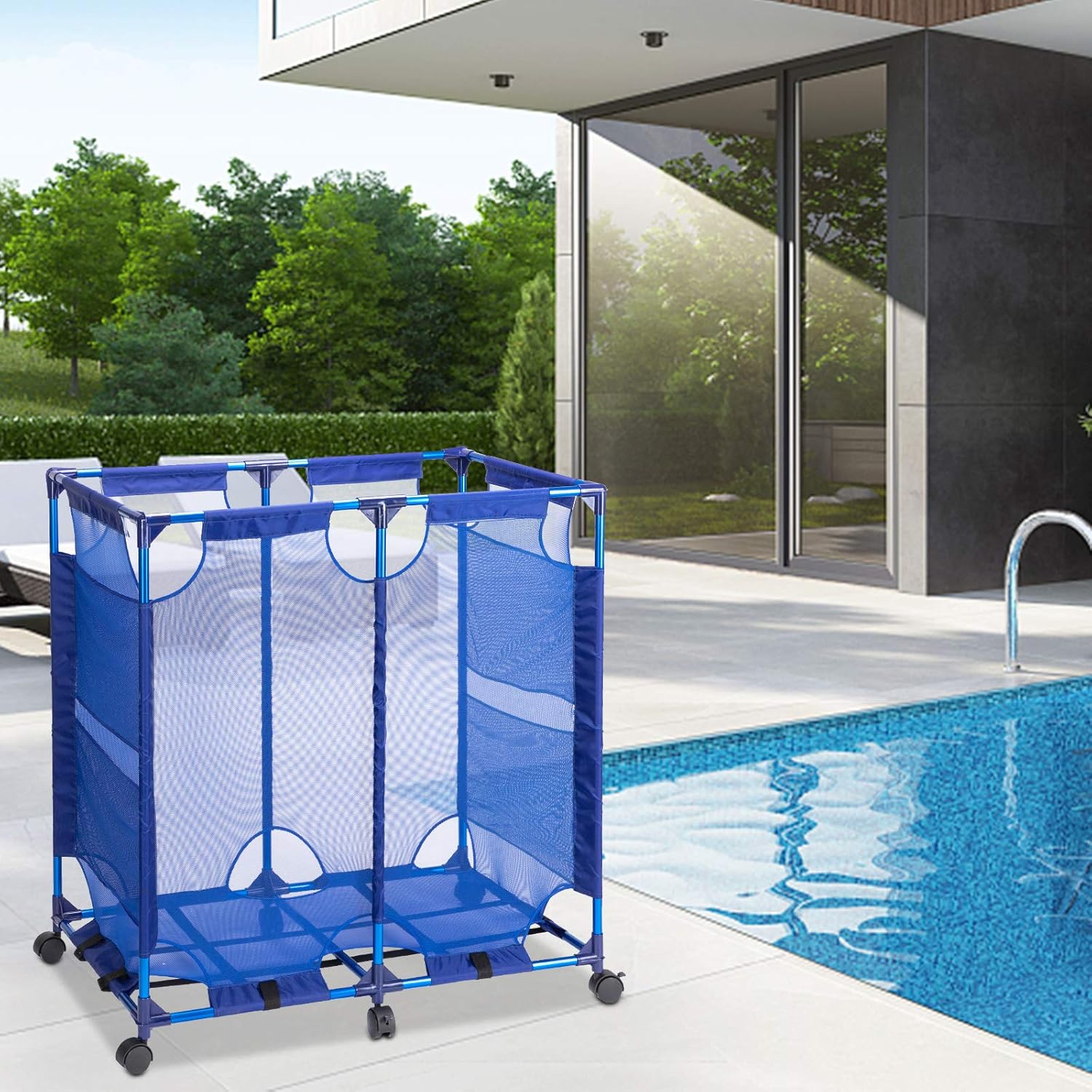 VINGLI Pool Storage Organizer Bin Rolling Poolside Mesh Container Pool Float Storage for Home Garage, Shed, Children Playroom or Pool Toys (36" x 24" x 36", Cutting) Pack of 2