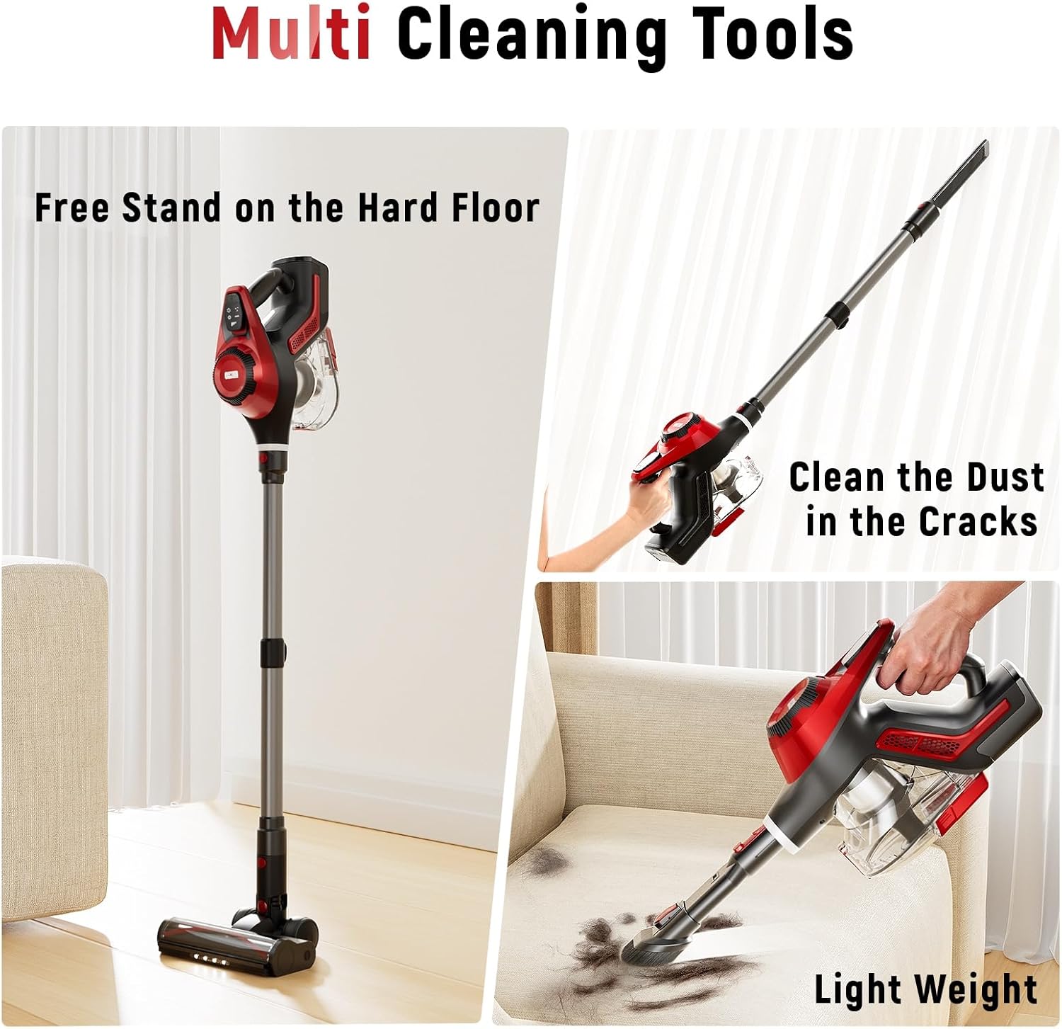 Curvymoon Vacuum Cleaners for Home, 30Kpa Cordless Stick Vacuum, Free-Standing & Smart Display, 55mins Max Runtime, Lightweight Handheld Vacuum for Pet Hair/Carpet/Hardwood Floor