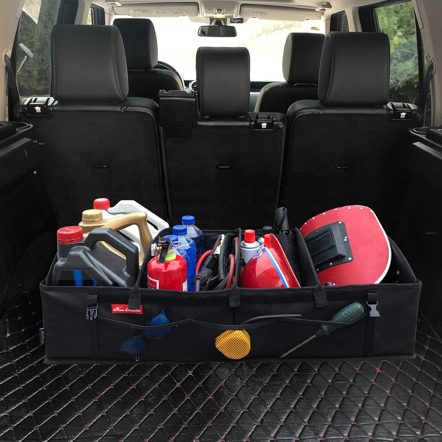 Trunk Organizer for SUV Car, Truck, Auto, Minivan - 4 Adjustable Compartments Foldable Portable Trunk Organizer, Heavy Duty Durable Car Organizer, Removable Flexible Cargo Storage Bag