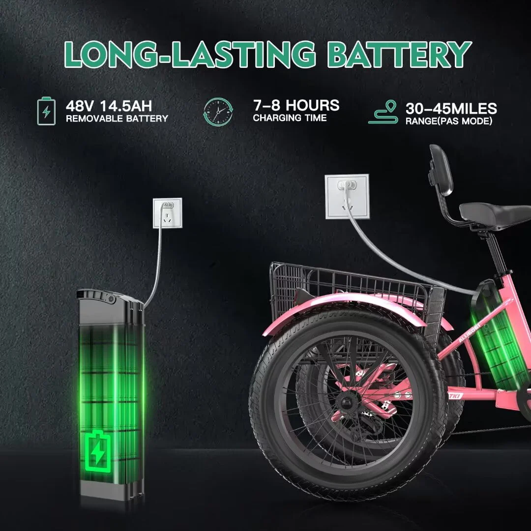 NAIZEA 20 Electric Trike Tricycle for Adults, 7 Speed Fat Tire Electric Trike, 3 Wheels Bike for Adults with Front and Rear Baskets, Lithium Battery UL Certified