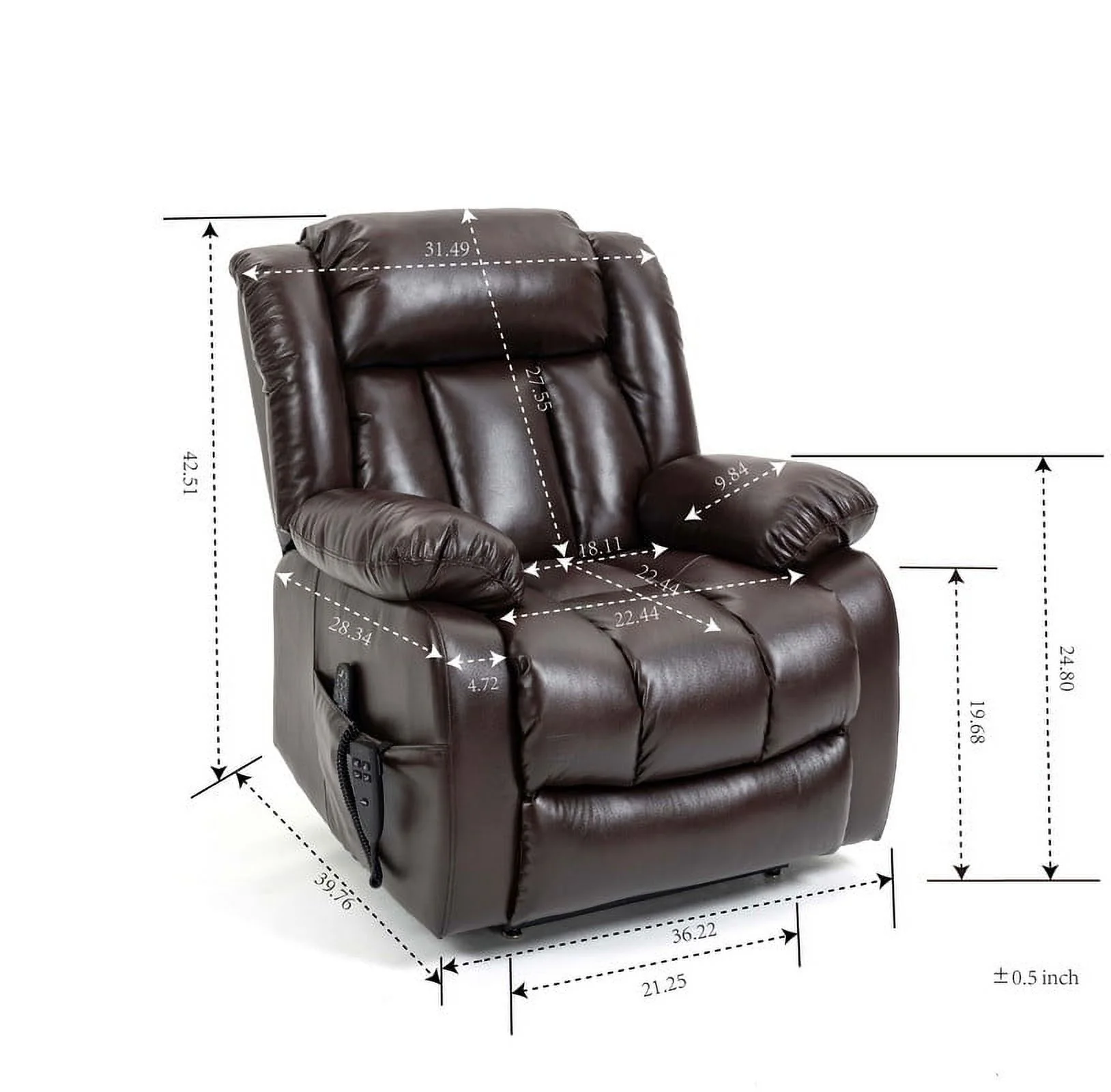 Oversized Dual Motor Lay Flat Power Lift Recliner Chairs for Elderly Adults,Deep Brown Leather Electric Recliners Chair with 8-Point Vibration Massage Lumbar Heating,2 Side Pocket,23" Seat Width