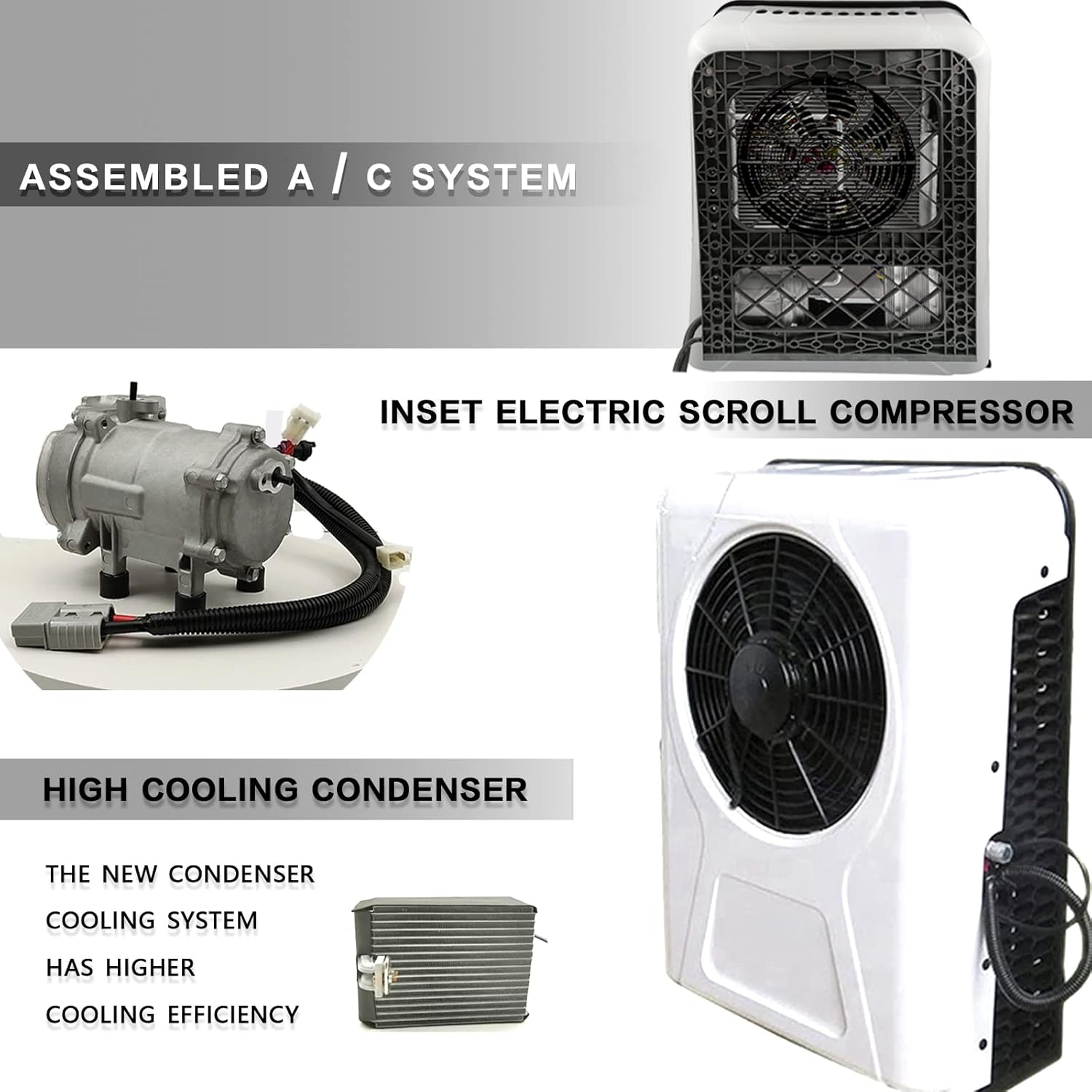 DC 12 Volt RV Truck Air Conditioner ac unit, Intelligent inverter parking air conditioner 12V (white)